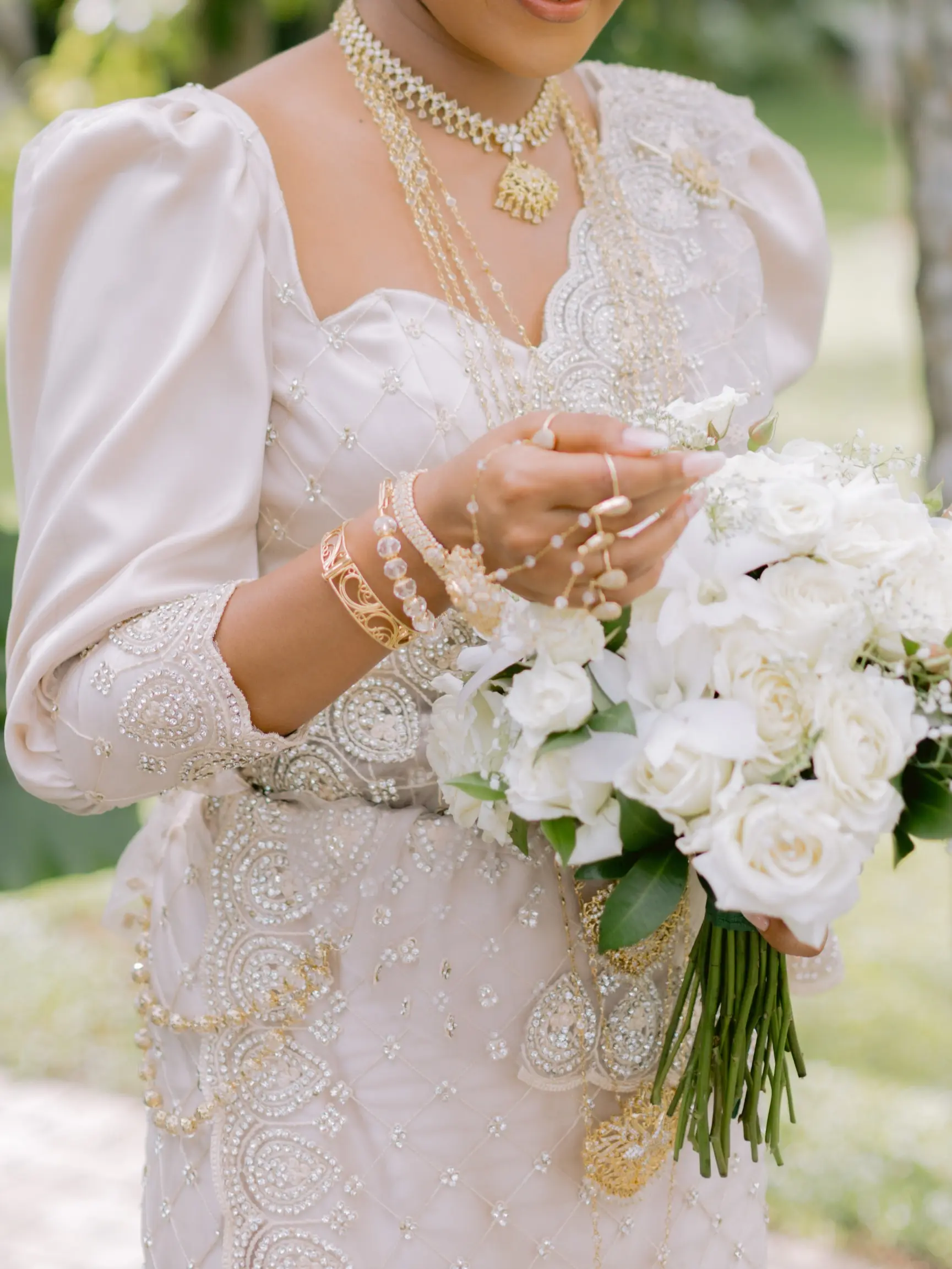 Ivory Kandyan Bridal Saree with Handcrafted Beadwork - BRD229