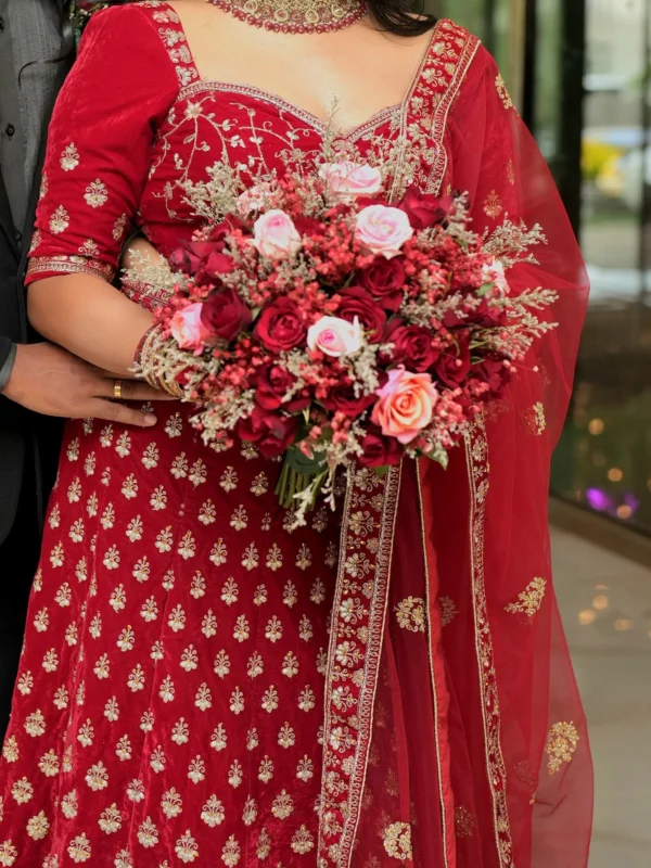 Red Bridal Lehenga with Handwork and Shawl - BRD1342