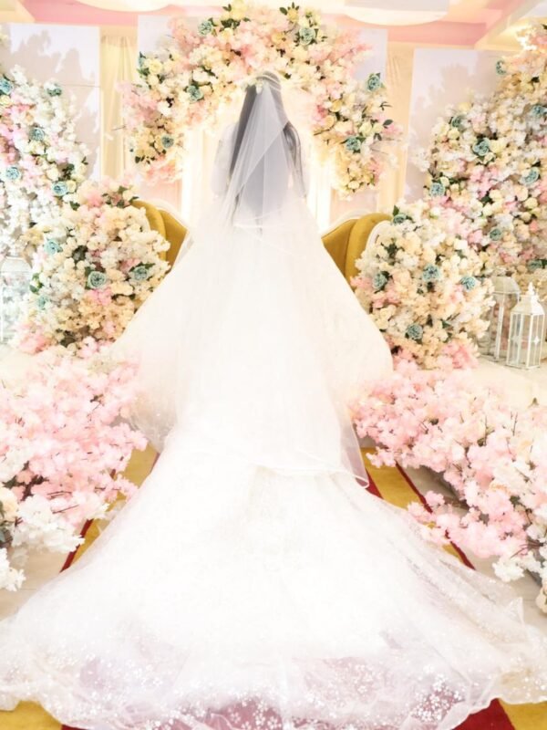 White Bridal Gown with Long Trail and Veil - BRD1287