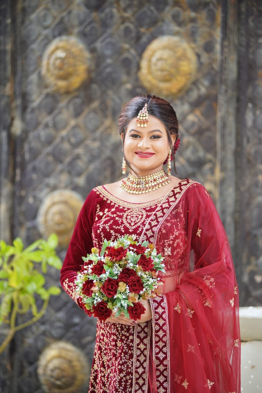 Deep Maroon Velvet Bridal Lehenga - BRD1456 - Image 3