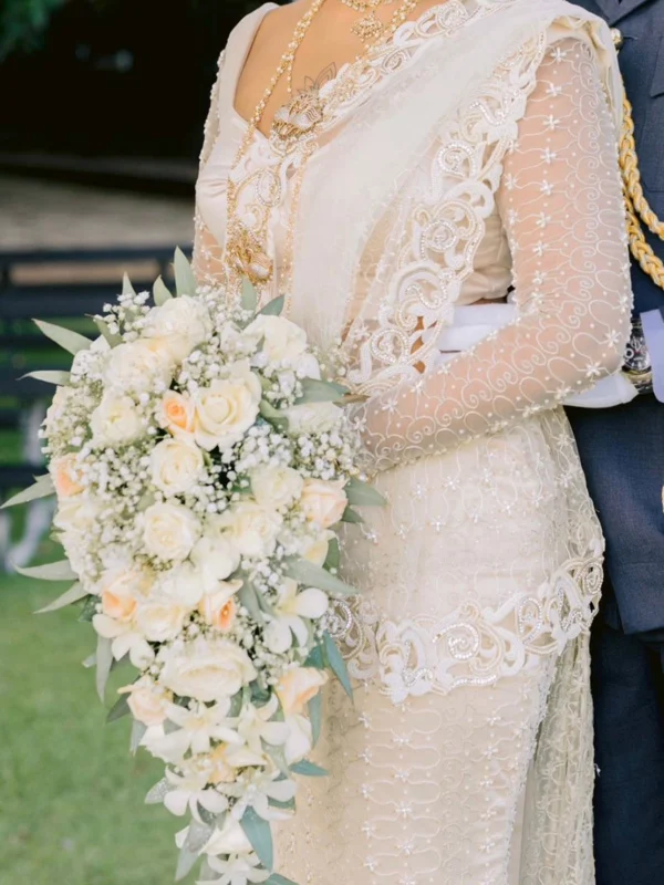 Made-up Kandyan Bridal Saree with Lace and Bead Work - BRD1420