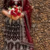 maroon velvet bridal lehenga