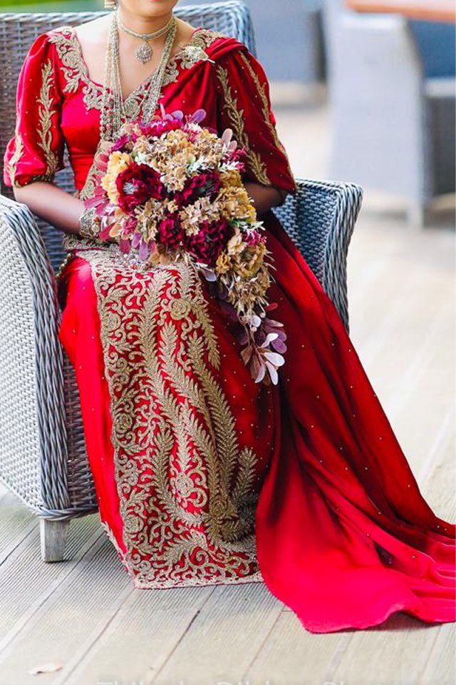 Red Bridal Saree with Golden Handwork - BRD1587 - Image 2