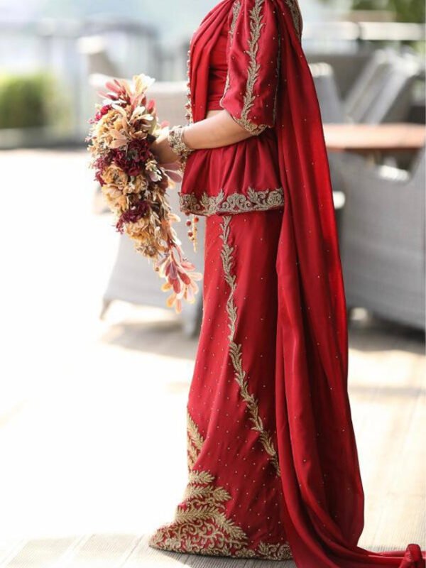 Red Bridal Saree with Golden Handwork - BRD1587