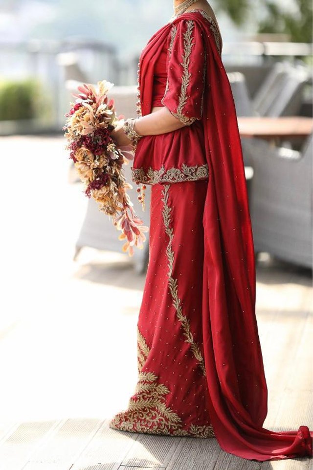 Red Bridal Saree with Golden Handwork - BRD1587