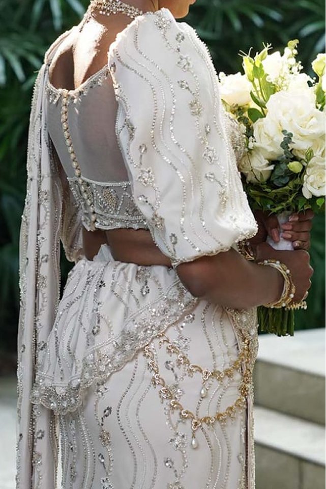 Ivory Kandyan Bridal Saree with Beadwork - BRD1648 - Image 2