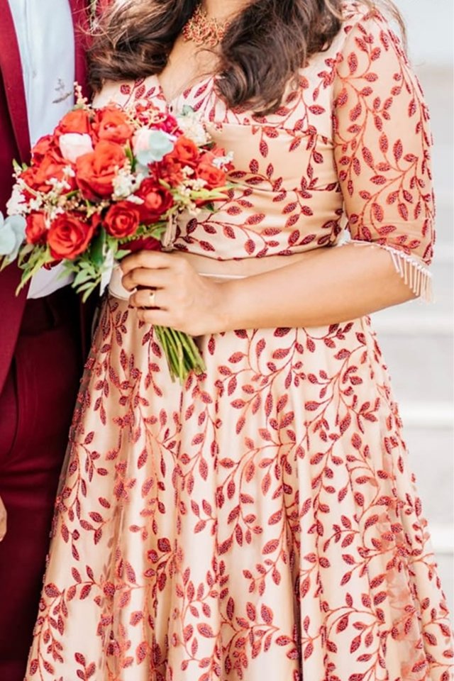 Peach & Red Embroidered Engagement Lehenga - BRD1571 - Image 3