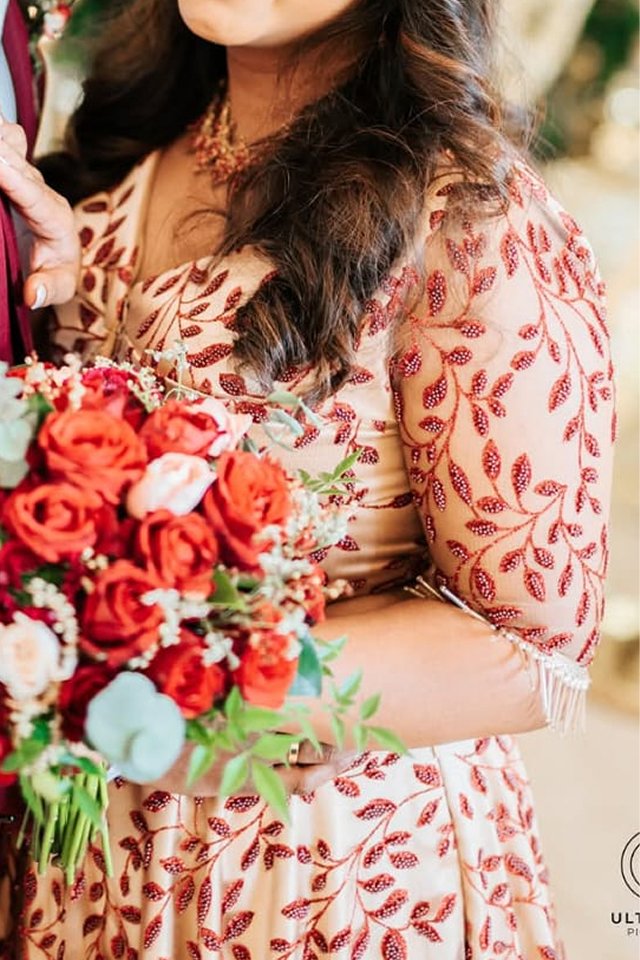 Peach & Red Embroidered Engagement Lehenga - BRD1571 - Image 2