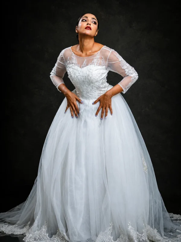 Long Sleeve White Wedding Frock