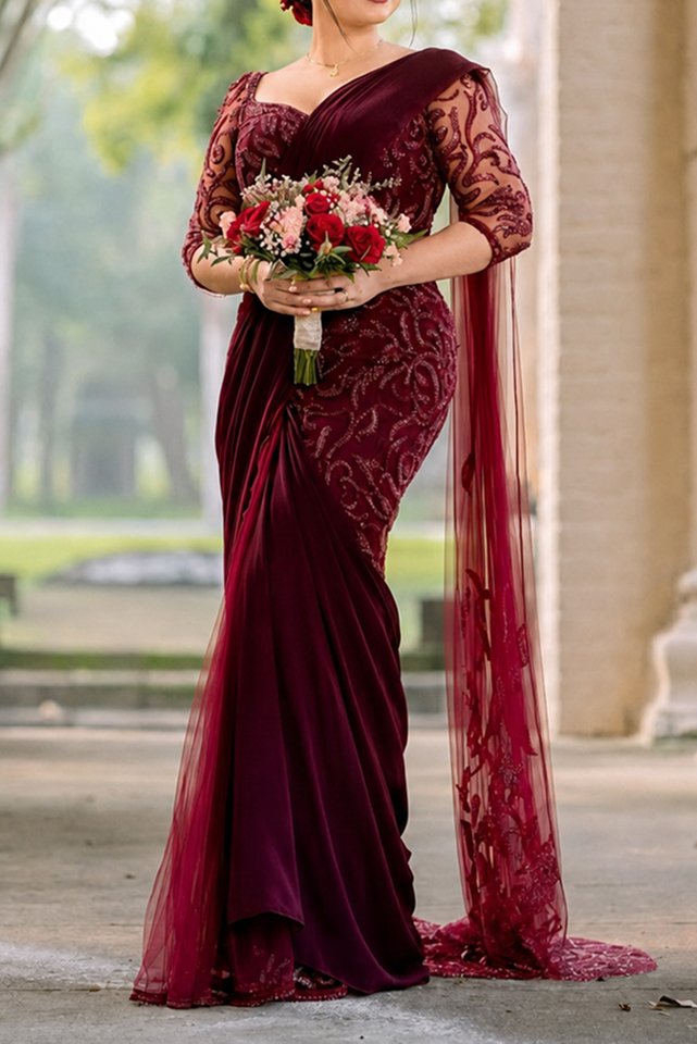 maroon homecoming saree sri lanka
