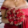red off shoulder bridal saree