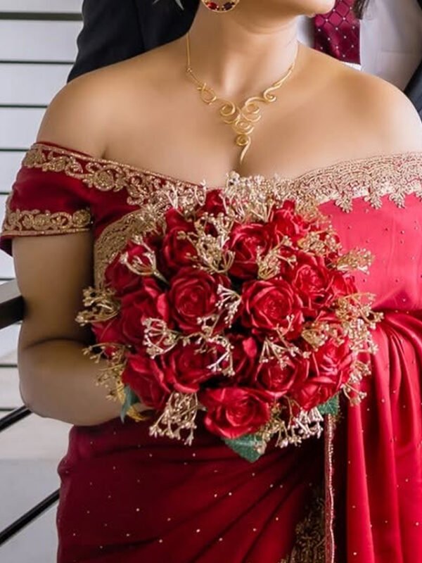 red off shoulder bridal saree