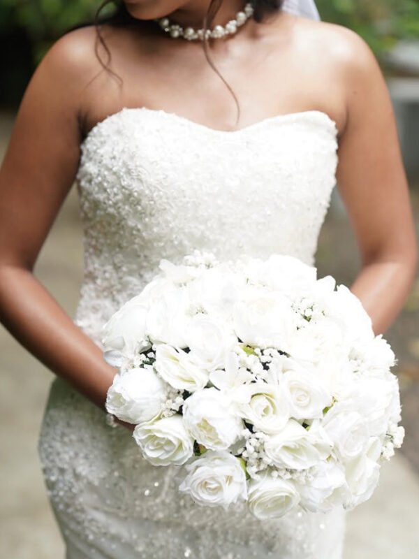 white strapless bridal frock