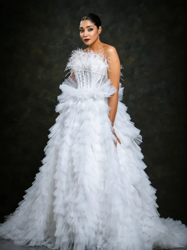 white ruffle bridal frock sri lanka